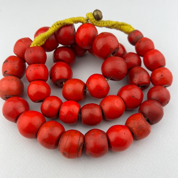 Old Tibetan Sherpa Coral Glass Beads. TB-4542 - Etsy