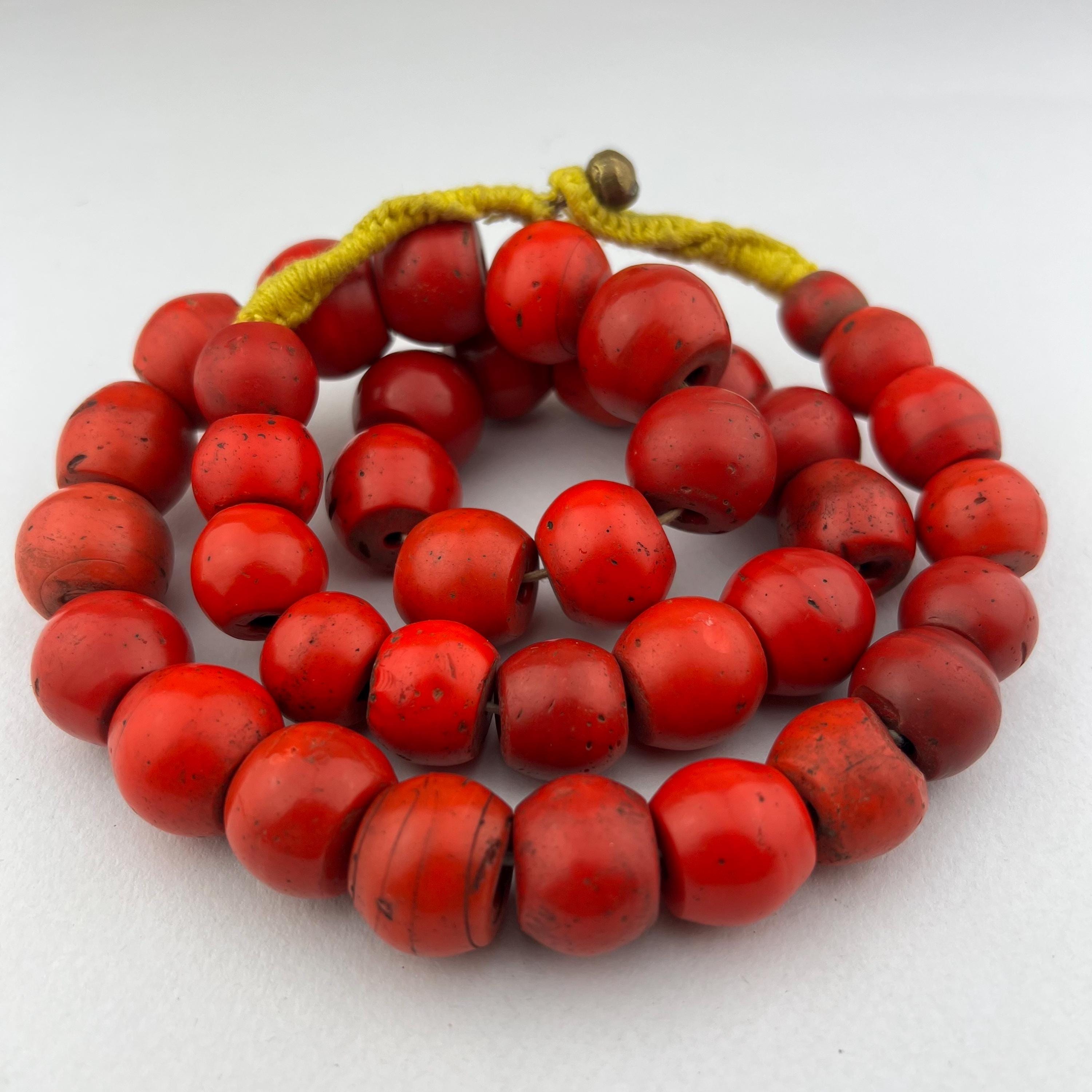 Old Tibetan Sherpa Coral Glass Beads. TB-4542 - Etsy