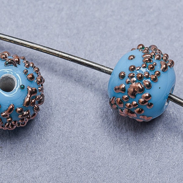 4 Czech Lampwork Beads. Handmade Turquoise Blue Lampwork Beads. CZ-45