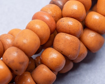 46” African Maasai Beads. Matte Orange Glass African Seed Beads. AMB-43