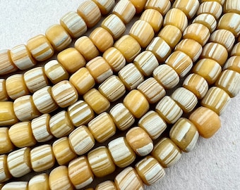 Java Gooseberry Beads. Soft Yellow handmade striped Indonesian ethnic beads. GLS-132