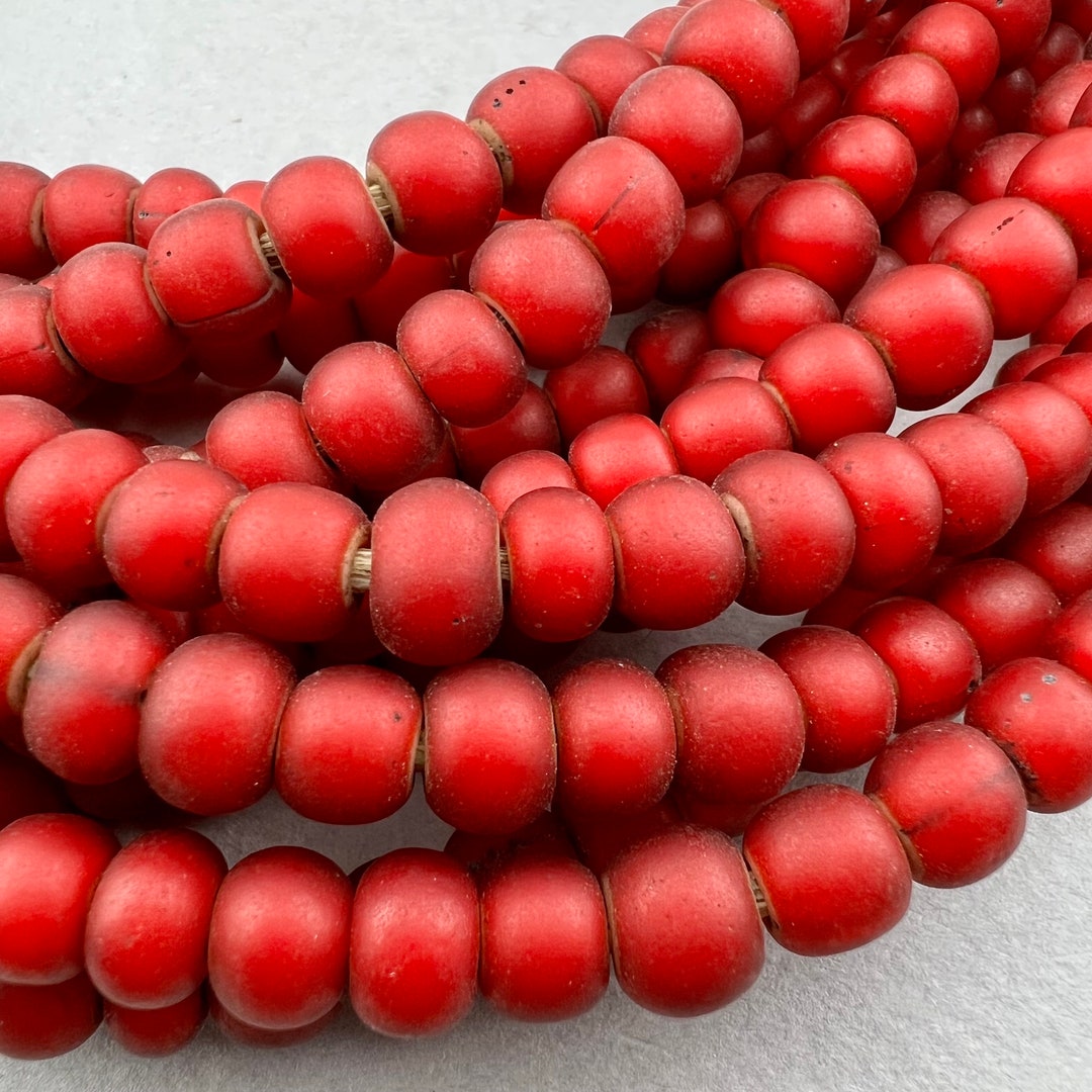 Red White Heart Beads. 8mm African Trade Matte Whiteheart Beads, Tribal ...