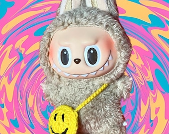 Smiley Face Bag for Labubu -Handmade Accessory -Crochet -Miniature Purse ONLY -NO DOLL