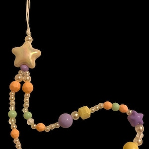 Pastel Star Beaded Phone Charm -Handmade Beaded Wristlet Strap for Cell Phone