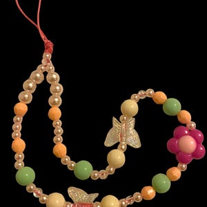 Peaceful Meadow Beaded Phone Charm -Handmade Beaded Wristlet Strap for Cell Phone