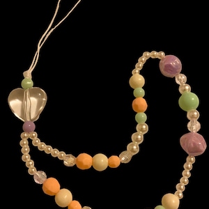 Pastel Crystal Heart Beaded Phone Charm -Handmade Beaded Wristlet Strap for Cell Phone