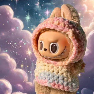 Sweat à capuche Puffy Cloud pour Labubu - Accessoire fait main - Crochet - Sweat à capuche miniature UNIQUEMENT - PAS DE POUPÉE