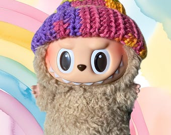 Rainbow Beanie for Labubu -Handmade Accessory -Crochet -Hat ONLY -NO DOLL