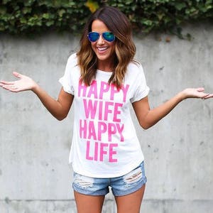 Happy Wife Happy Life ladies t-shirt image 1
