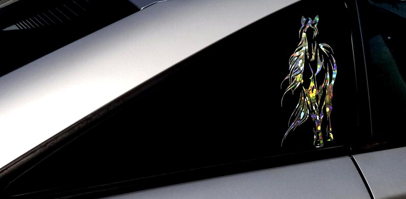 Horse holographic vinyl decal 3x 6.5  Horse decal Holographic silver