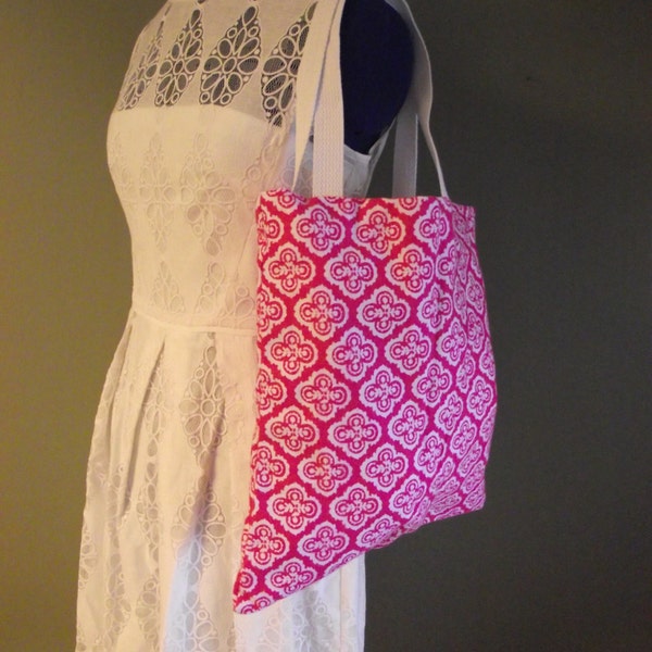 Pink and White Flannel Lined Tote, Shopper, Gym Bag, Adult, Lunch bag, Poolside Tote, Children's Easter or Halloween Trick or Treat Bag