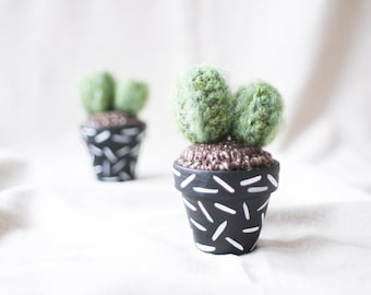 Crochet Cactus - Hand-painted Pot