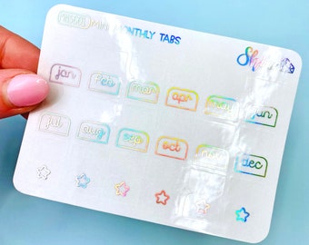 Clear FOIL Mini Monthly Tabs Mini Sheet - Erin Condren Life Planner Monthly Stickers ECLP Stickers Happy Planner Gum Case Stickers