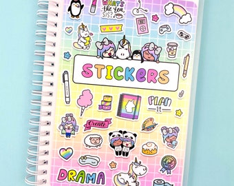 Sticker Collage Reusable Sticker Book - Cute Kawaii Shine Characters Reusable Sticker Book Luna, Star and Pickle Sticker Book, Sticker Album