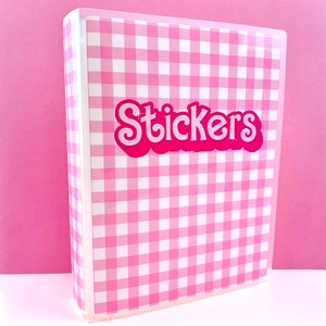 Pink Gingham Stickers 5.5&quot; x 7.75&quot; Planner Sticker Album - Planner Sticker Book - Pastel Sticker Album - Sticker Storage - Photo Album