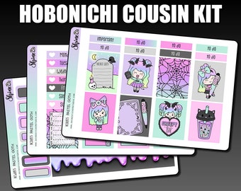 Pastel Goth - Collab with The Angel Shoppe - Hobonichi Cousin Sticker Kit - Planner Stickers Bullet Journal Happy Planner Luna Halloween