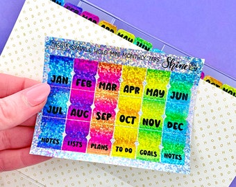 Rainbow Holo Sparkle Vinyl Mini Monthly Tabs Mini Sheet - Erin Condren Life Planner Monthly ECLP Stickers Happy Planner Gum Case Stickers