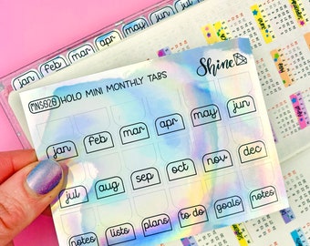 Holo Vinyl Mini Monthly Tabs Mini Sheet - Erin Condren Life Planner Monthly Stickers ECLP Stickers Happy Planner Gum Case Stickers