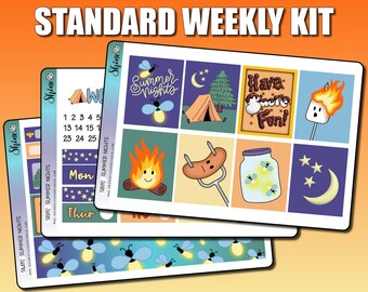 Summer Nights - Standard Weekly Planner Sticker Kit Bullet Journal Happy Planner Recollections ECLP Camping S'mores Fireflies Lightning Bugs