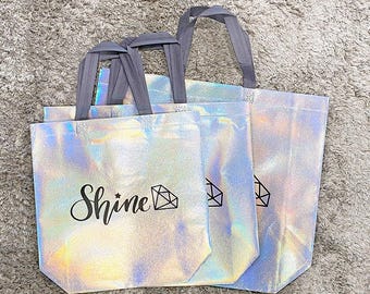 Holographic Shine Tote Bag - 3 Sizes - Reusable Shopping Bag - Market Bag