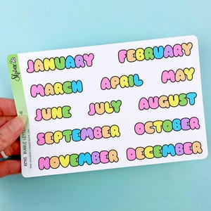 Pegatinas grandes para el planificador mensual con letras de burbujas