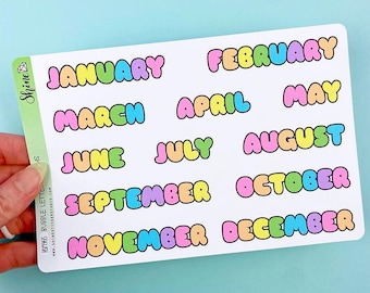 Large Bubble Letter Months Planner Stickers