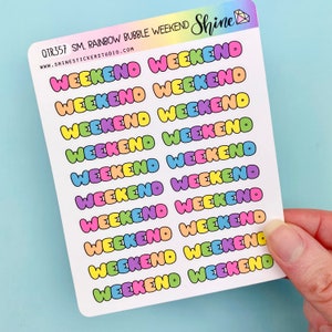 Pegatinas de fin de semana con letras de burbujas de arco iris pequeñas - Pegatinas del planificador Hobonichi Happy Planner Rainbow Weekend Pegatinas