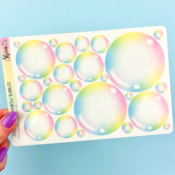 Clear Rainbow Bubbles Stickers - ECLP - Bullet Journal Bujo Bullet Journaling Stickers - Fun Bubbly Stickers Bath