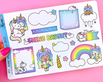 Shine Bright Bujo Deco Stickers - Planner Stickers Recollections Happy Planner - Standard Vertical Bullet Journaling Luna Unicorn Bujo