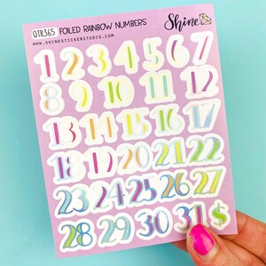 Small Holographic FOILED Hand-Lettered Date Number Stickers - ECLP - Happy Planner - Recollections Bullet Journal Bujo Stickers