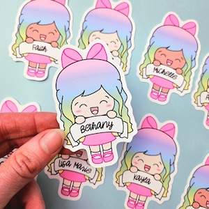 Individueller Name Luna Pink DIE CUT Aufkleber - Traveler's Notebook Sammelalbum Die Cut Planer Kawaii Charakter Doodle
