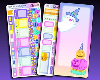Pastel Halloween Hobonichi Weeks Sticker Kit Planner Stickers Bullet Journal Happy Planner Spooky Cute Ghosts Bat Candles Colorful Weekly