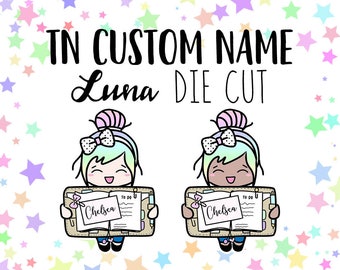 Tn Custom Name Luna STICKER DIE CUT - Traveler's Notebook Scrapbook Die Cut Planner Kawaii Character Doodle