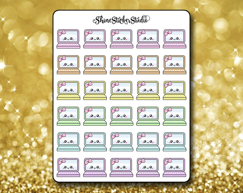 Download Cute Kawaii Laptop Icon Stickers Planner Stickers Erin | Etsy