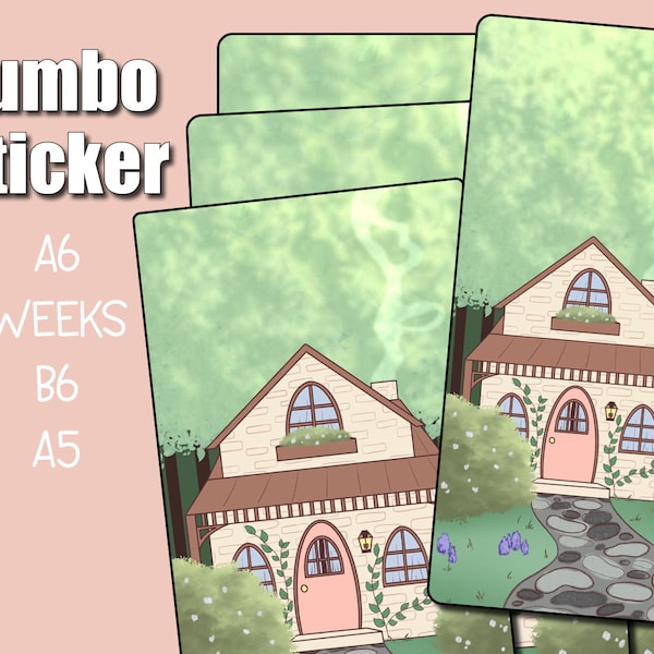 Cobblestone Cottage Jumbo Sticker - Bullet Journaling Stickers - Hobonichi Full Page Sticker Inspirational Board Goals Summer Cabin Jumbo