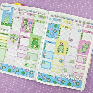 Feeling Froggy Hobonichi Cousin Sticker Kit Planner Stickers Bullet Journal Happy Planner Toad Snail Dragonfly Kit Spring Weekly Kit image 5