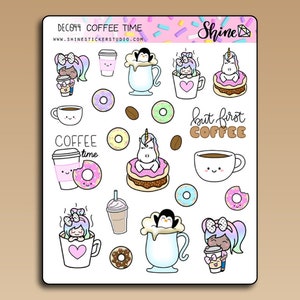 Coffee Time Deco Stickers - Planner Stickers Cute Sticker Happy Planner Life Planner Print Pression Coffee Donut Doughnut Deco Stickers