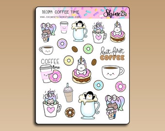 Planner Stickers Bullet Journal Happy Planner Coffee Donut Doughnut Sticker Kit Mini Sticker Kit Print Pression Coffee Time