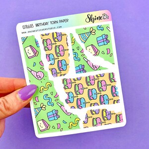 Birthday Torn Paper Stickers Planner Stickers Hobonichi A6 Bullet ...