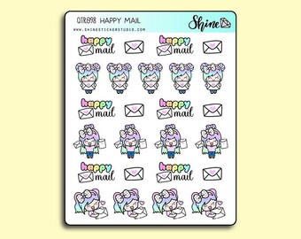 Happy Mail Luna Stickers - Planner Stickers Cute Emoji Character Girl Stickers Happy Planner Recollections Print Pressions Hobo Life Planner