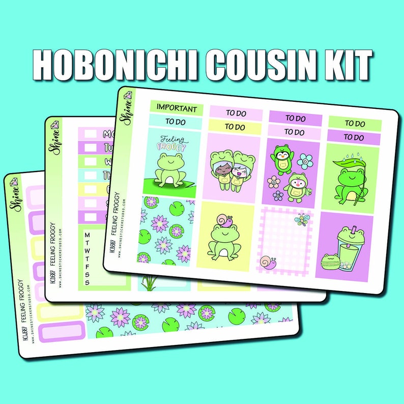 Feeling Froggy Hobonichi Cousin Sticker Kit Planner Stickers Bullet Journal Happy Planner Toad Snail Dragonfly Kit Spring Weekly Kit image 1