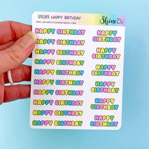 Pegatinas de "Feliz cumpleaños" con letras de burbujas