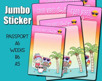 Tropical Summer Jumbo Sticker - Bullet Journaling Stickers - Hobonichi Full Page Sticker Inspirational Board Summer Vacation Beach Jumbo