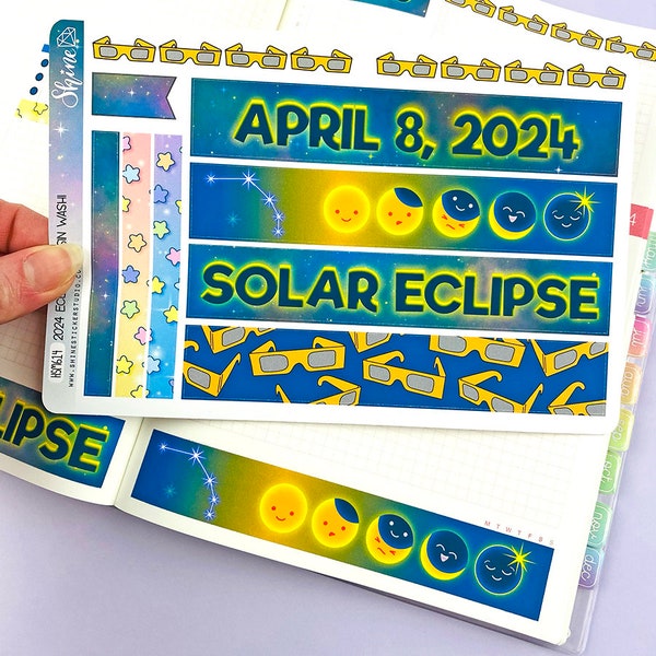 2024 Eclipse Hobonichi Cousin Daily Washi Strip Stickers Planner Hobonichi Standard Vertical BUJO Washi Galaxy Celestial Stars Washi Strips