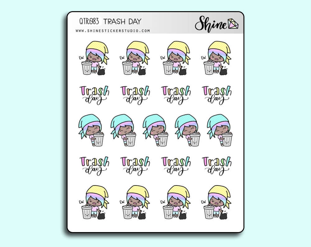 Trash Day Luna Stickers - Planner Stickers Cute Character Girl Garbage  Stickers Recollections Happy Planner ECLP Life Planner Print Pression