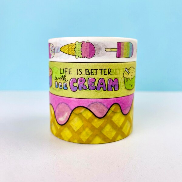 CLEARANCE: Ice Cream Washi Tape Collection Summer Washi Tape Waffle Cone Washi Popsicle Washi Life is Better with Ice Cream Washi Tape