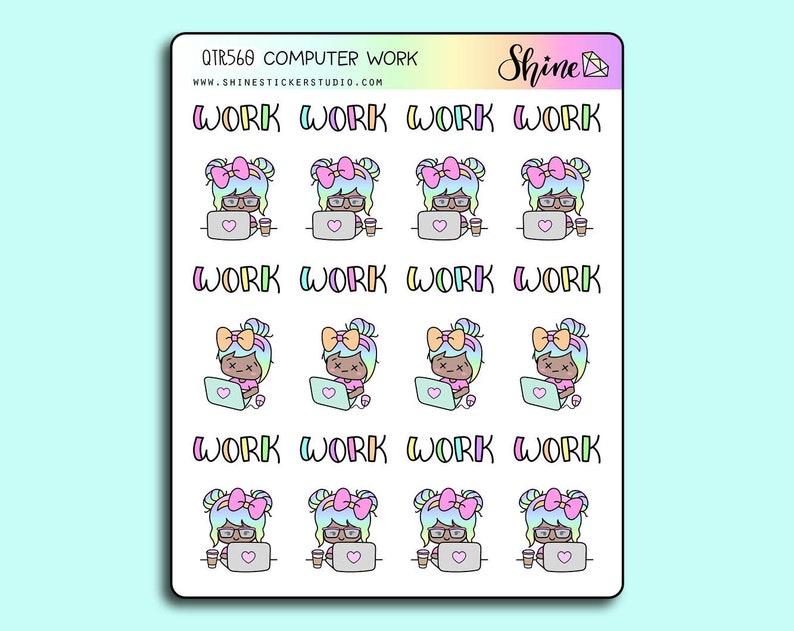 Luna Computer Work Stickers - Planner Stickers Happy Planner Life ...
