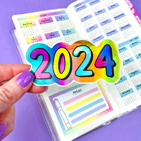 HOLOGRAPHIC 2024 Die Cut Vinyl Decal - Laptop Decal Planner Sticker Laptop Sticker Planner Decal Holo Decal Holo Sticker