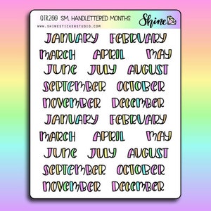 Clear Small Handlettered Month Stickers - ECLP - Happy Planner - Recollections Bullet Journal Bujo Monthly Stickers