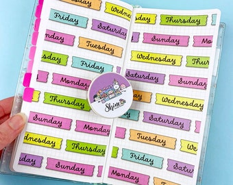 Days of the Week Rainbow Washi - Date Cover Weekdays Washi Tape Rainbow Week Days Washi Cursive Script Lettering Washi Date Cover Washi